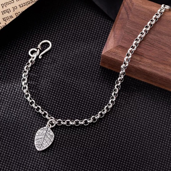 NEW 925 STERLING SILVER VINTAGE LEAF CHARM BRACELET, NICE BRACELET,CUTE BRACELET - Picture 4 of 9